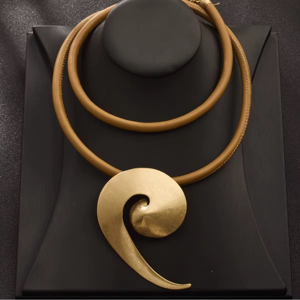 Gold Swirl Pendant LEATHER Necklace